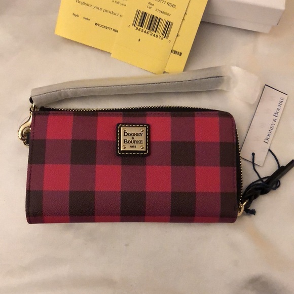 Dooney & Bourke Tucker Folded Zip Wristlet Red & Black Plaid NWT & Box - Picture 5 of 16